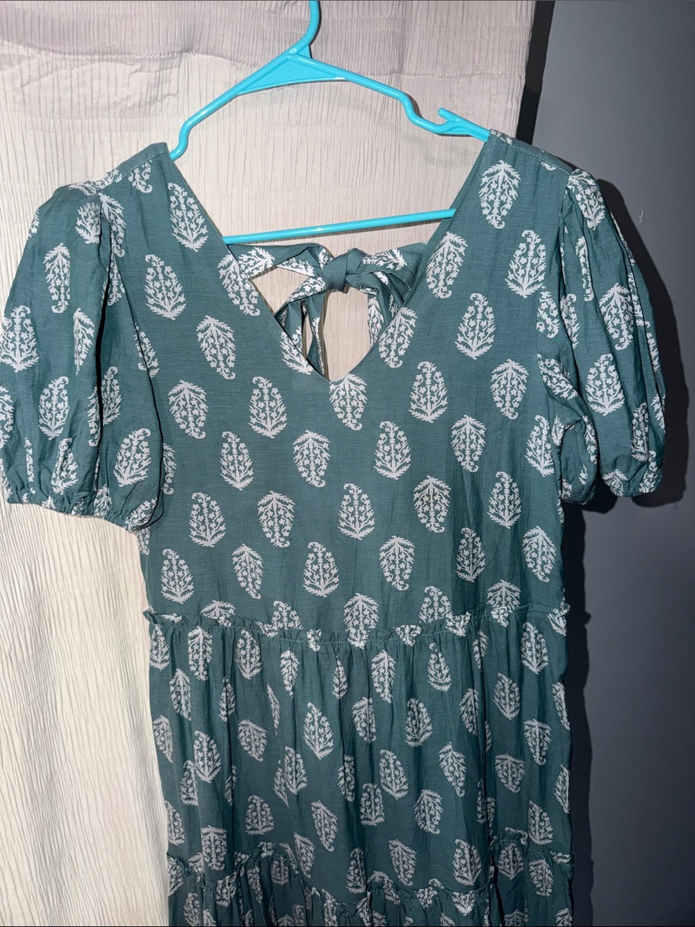 Lucky Brand Sage Green Leaf-Print Tiered Maxi Dress